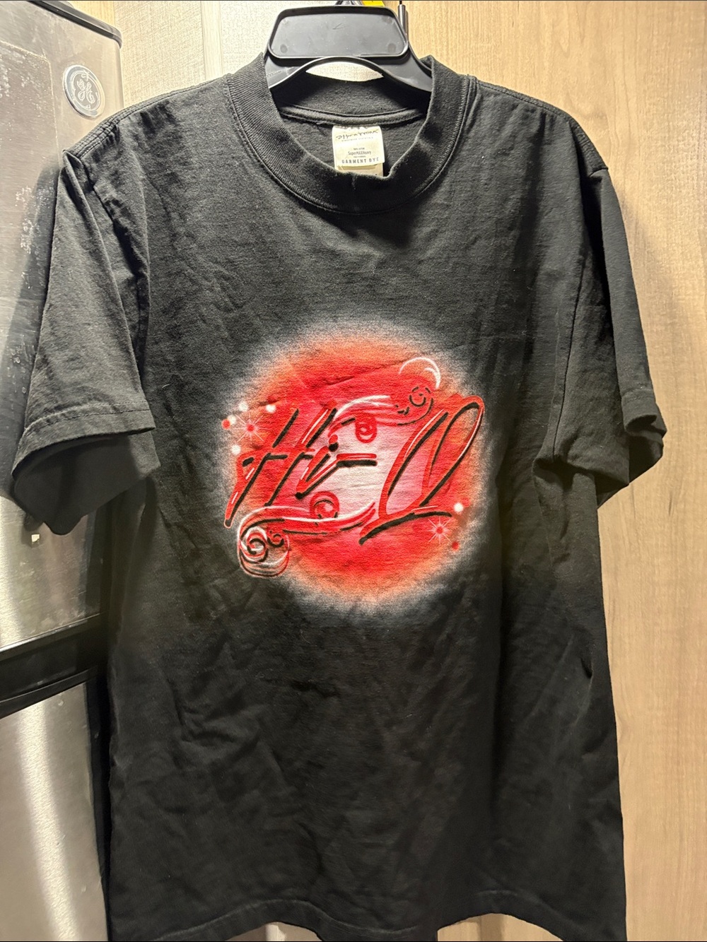 Black Short-Sleeve Tee with Red Airbrush Graphic